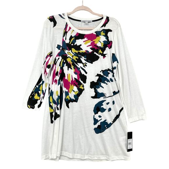 Adrienne Vittadini Abstract Butterfly Print Tunic Top Long Sleeve Womens Large - Picture 1 of 9